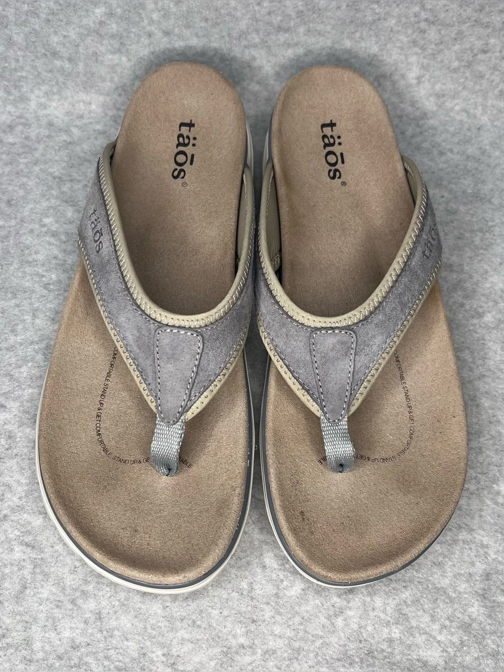 TAOS Womens Aur-13540 Flip Flop Thong Sandals Gray Cloud Nubuck Leather Sz 10 - Picture 3 of 10